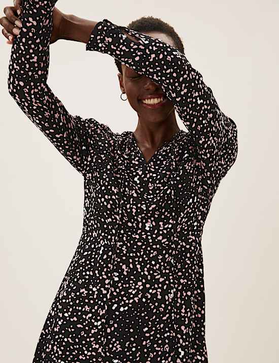 Polka Dot Tie Neck Mini Skater Dress