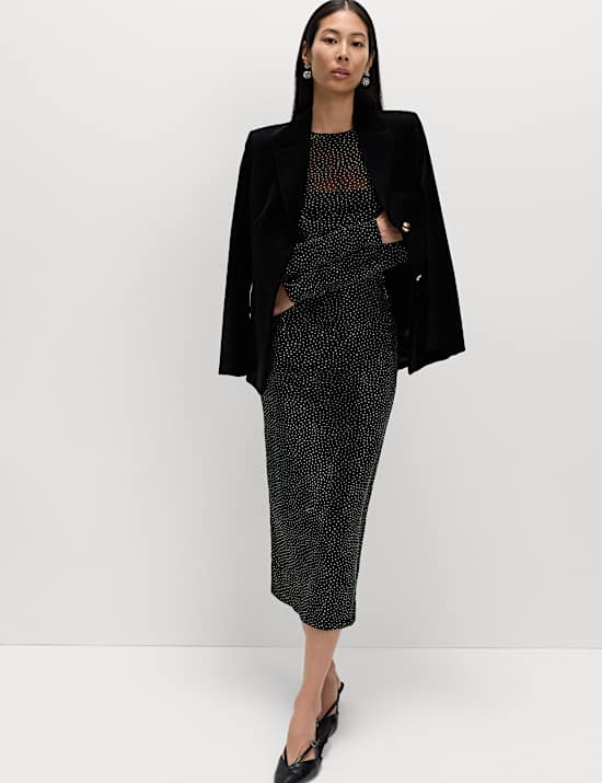 Mesh Jersey Sequin Column Dress