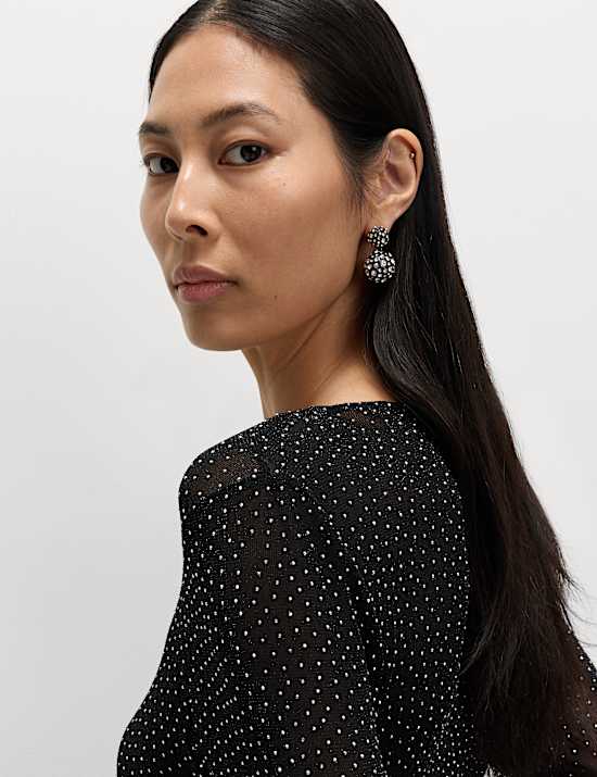 Mesh Jersey Sequin Column Dress