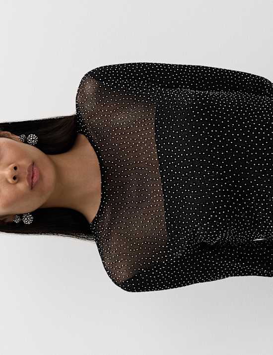 Mesh Jersey Sequin Column Dress