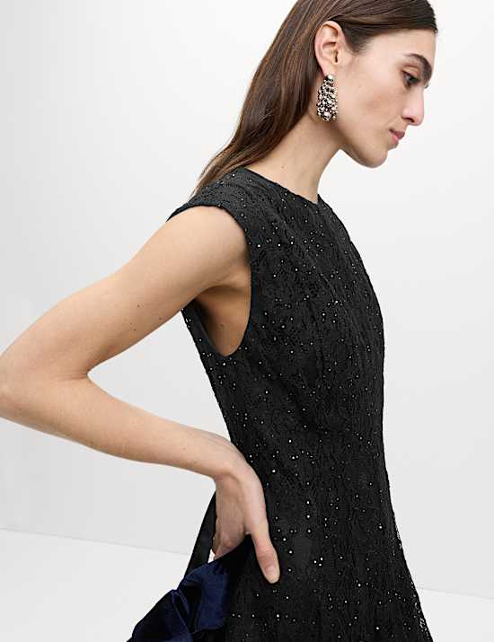 Lace Sequin Mini Skater Dress