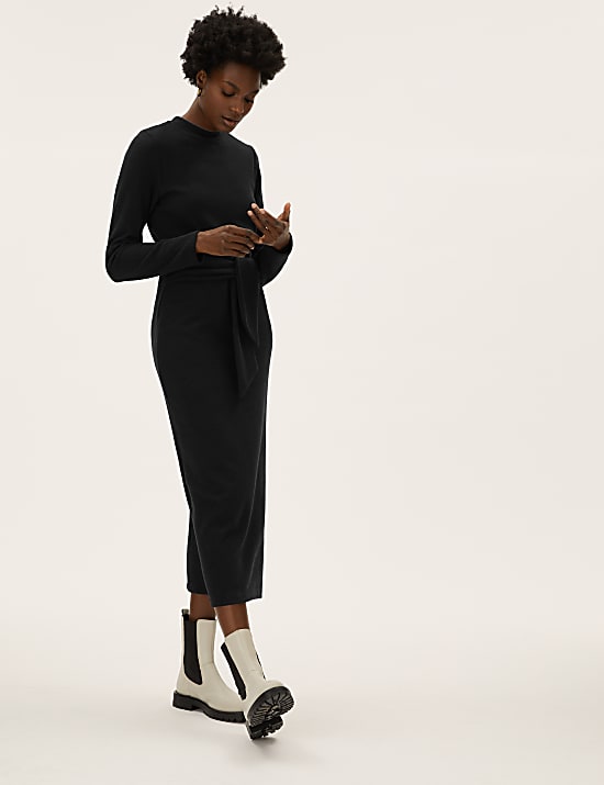 Tie Front Midi Shift Dress