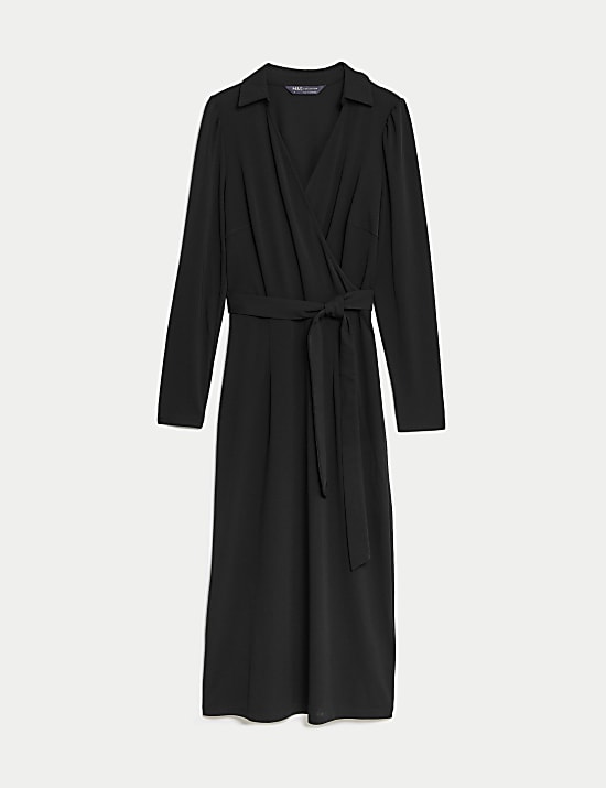 Collared Midi Wrap Dress