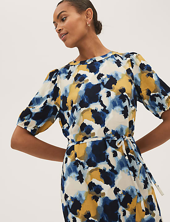 Printed Round Neck Midaxi Column Dress