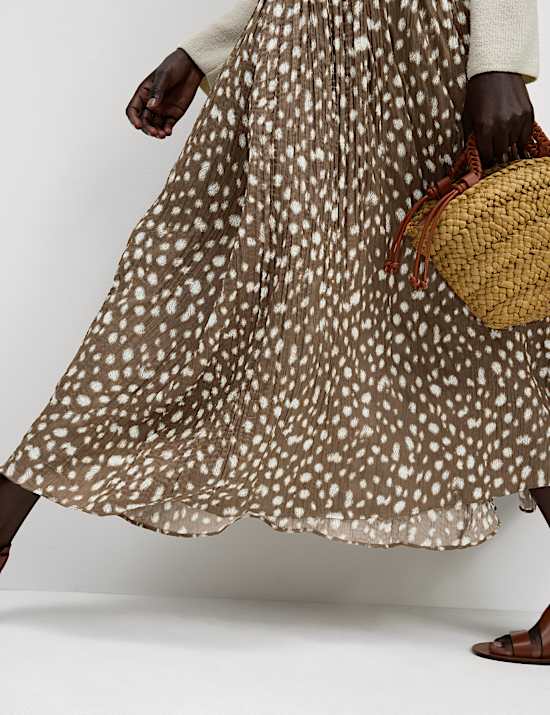 Animal Print Pleated Midaxi Skirt