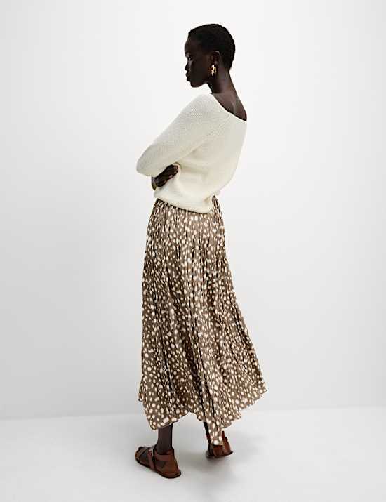 Animal Print Pleated Midaxi Skirt