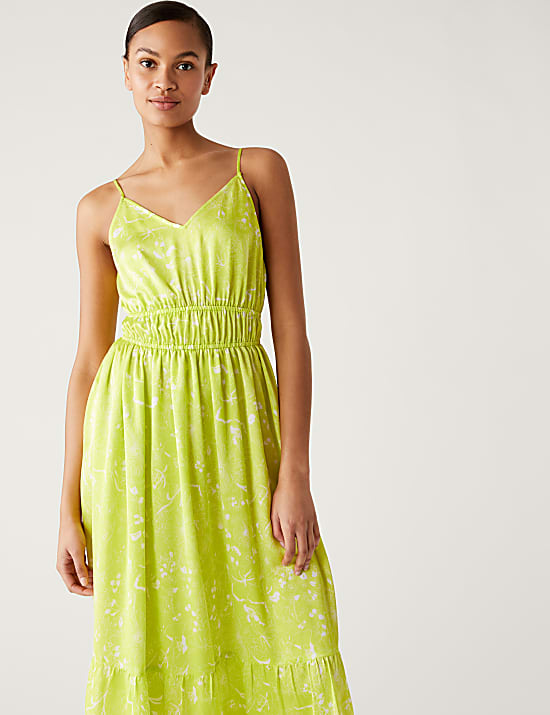 Printed V-Neck Midaxi Waisted Dress