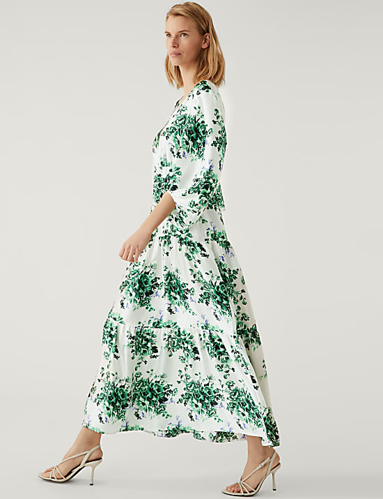Floral V-Neck Midaxi Tiered Dress