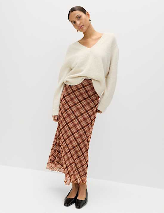 Checked Midaxi Pencil Skirt