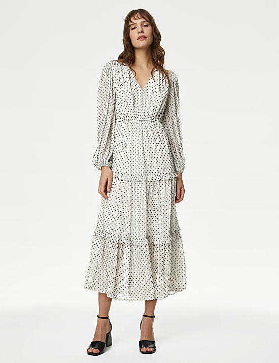 Polka Dot V-Neck Maxi Tiered Dress