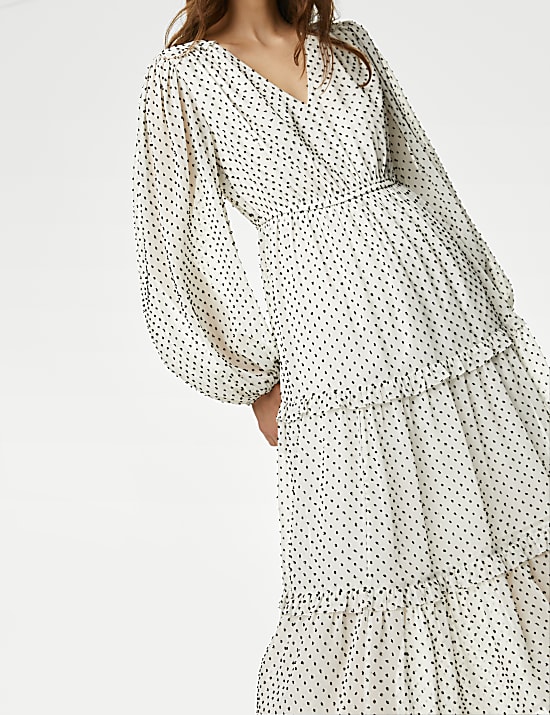Polka Dot V-Neck Maxi Tiered Dress