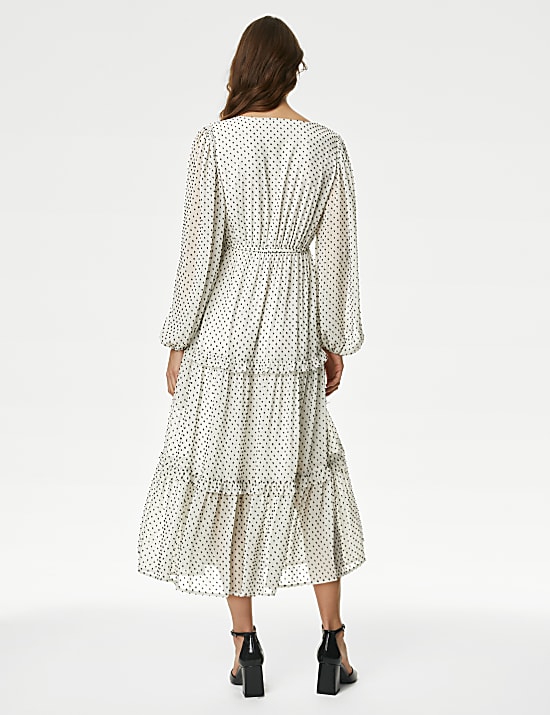 Polka Dot V-Neck Maxi Tiered Dress