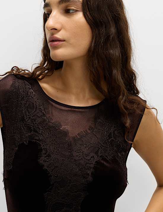 Sheer Lace Midaxi Column Dress
