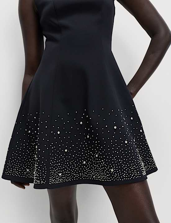 Embellished Mini Skater Dress