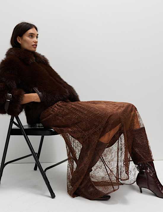 Lace Pleated Midaxi Skirt