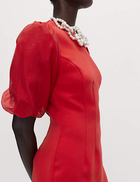 Organza Puff Sleeve Mini Shift Dress