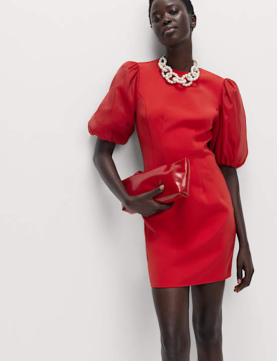 Organza Puff Sleeve Mini Shift Dress