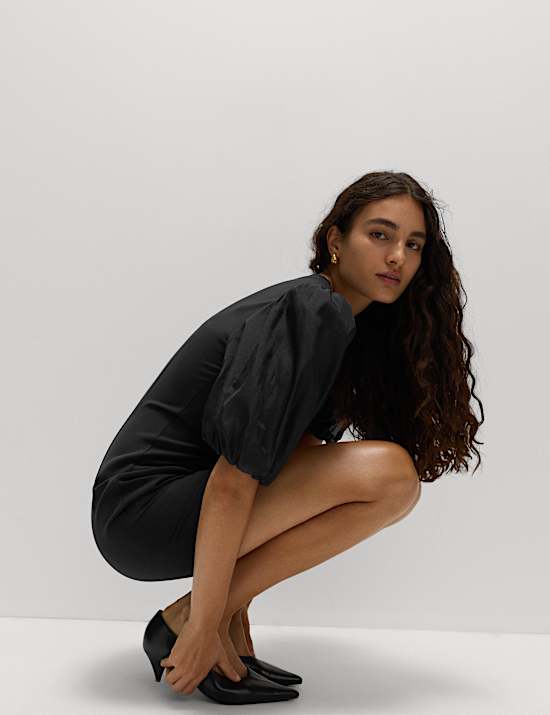 Organza Puff Sleeve Mini Shift Dress