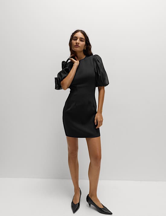 Organza Puff Sleeve Mini Shift Dress