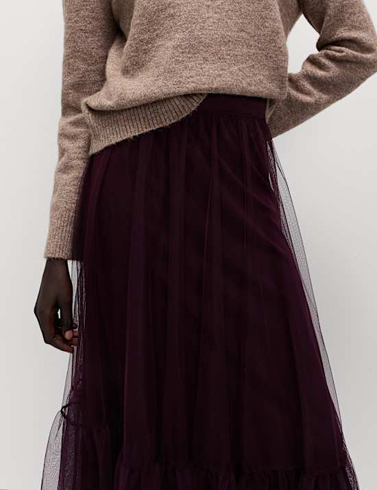 Mesh Jersey Midaxi Tiered Skirt