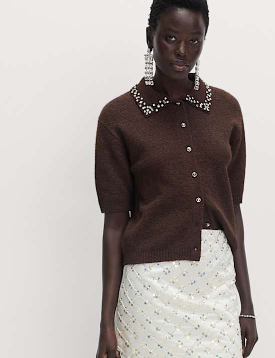 Satin Embellished Mini A-Line Skirt