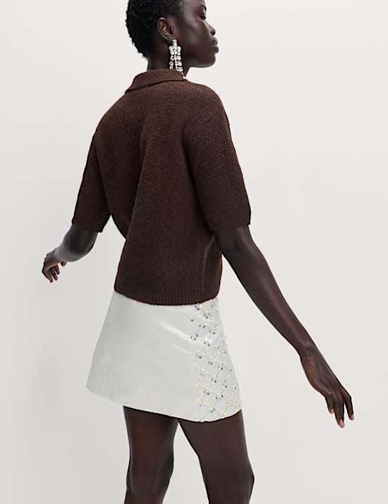 Satin Embellished Mini A-Line Skirt