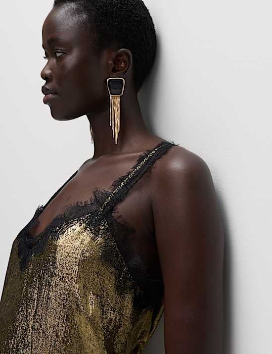 Metallic Lace Midi Slip Dress