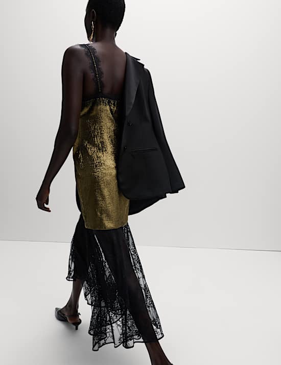 Metallic Lace Midi Slip Dress