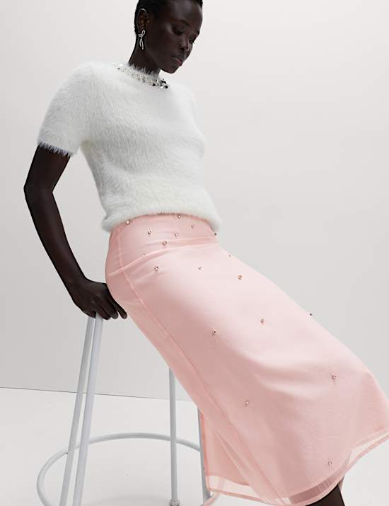 Embellished Midi A-Line Skirt