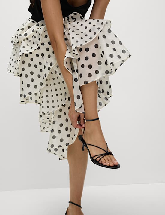 Lyocell Rich Polka Dot Ruffle Midaxi Skirt