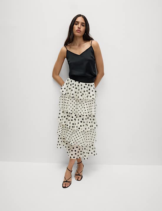 Lyocell Rich Polka Dot Ruffle Midaxi Skirt