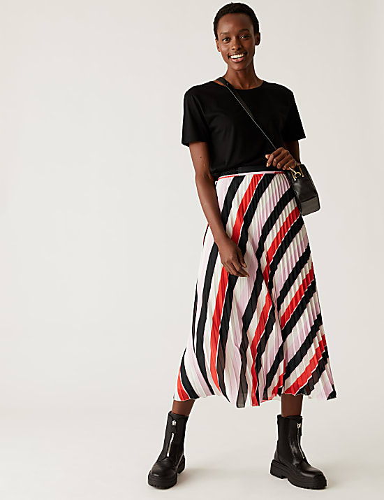 Striped Pleated Midaxi Skirt