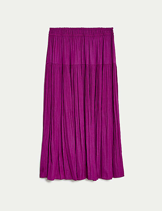 Satin Plisse Midi Pleated Skirt