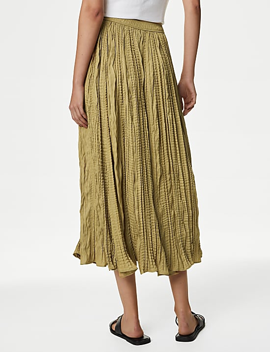 Textured Pleated Midi Skirt