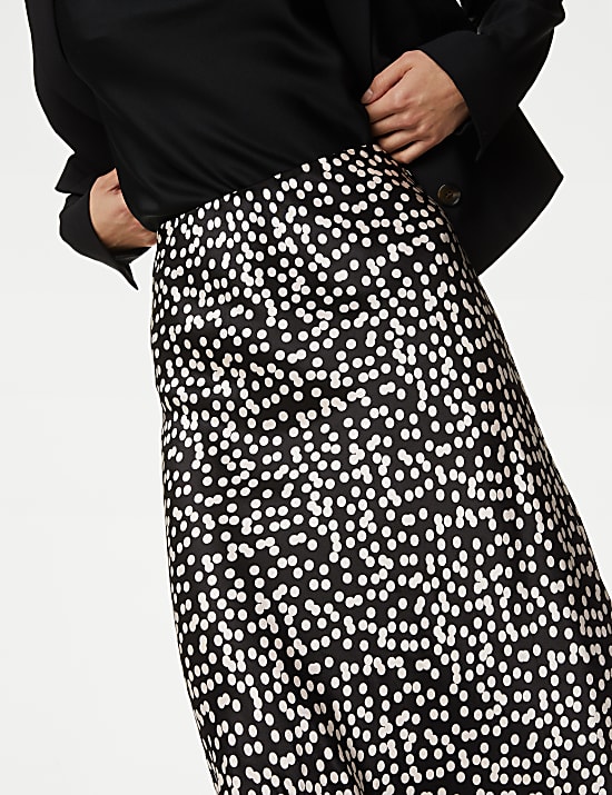 Satin Polka Dot Midaxi Slip Skirt