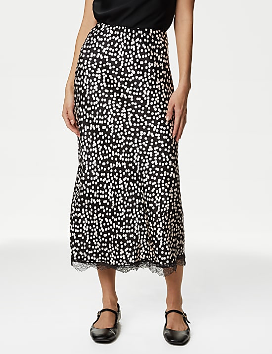 Satin Polka Dot Midaxi Slip Skirt