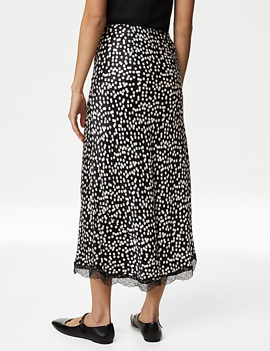 Satin Polka Dot Midaxi Slip Skirt