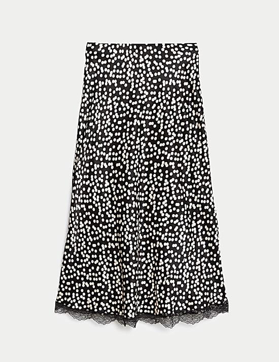 Satin Polka Dot Midaxi Slip Skirt