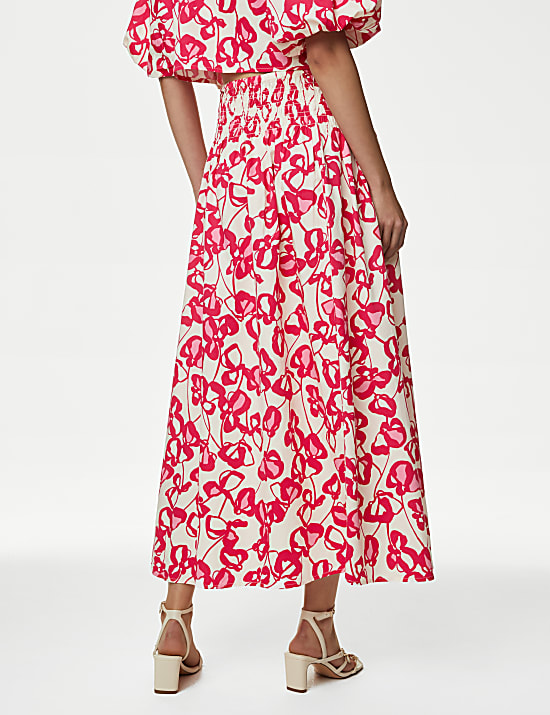 Pure Cotton Printed Maxi A-Line Skirt