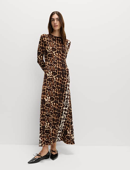 Jersey Animal Print Long Sleeve Maxi Dress
