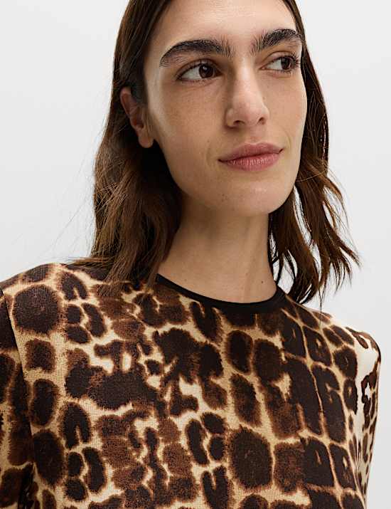 Jersey Animal Print Long Sleeve Maxi Dress