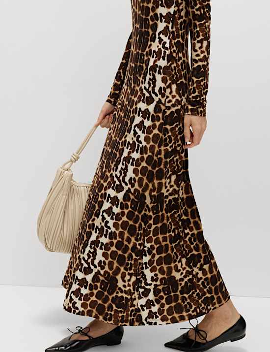 Jersey Animal Print Long Sleeve Maxi Dress