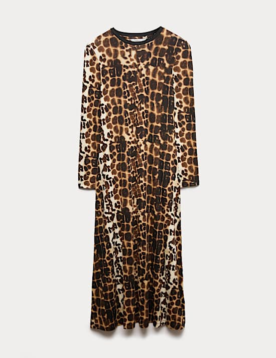 Jersey Animal Print Long Sleeve Maxi Dress