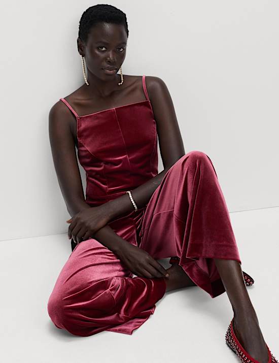 Velvet Square Neck Jumpsuit