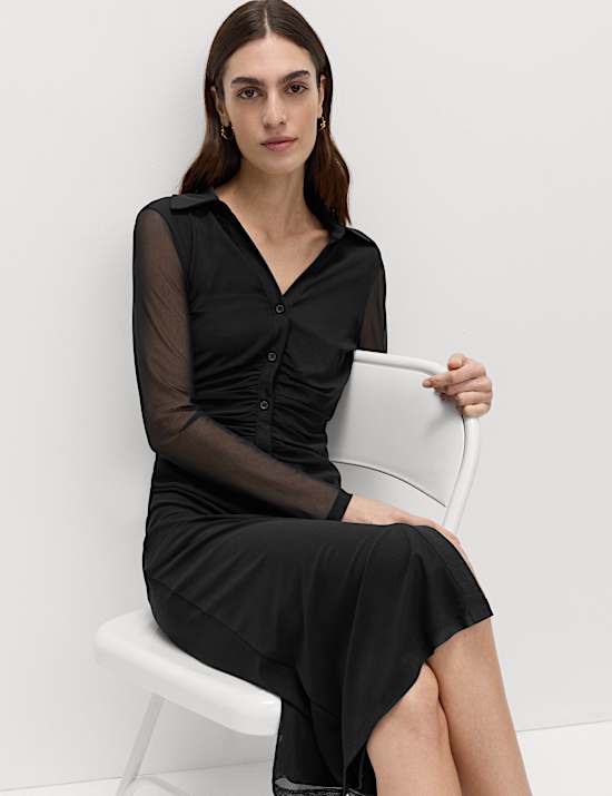 Mesh Jersey Midi Shirt Dress