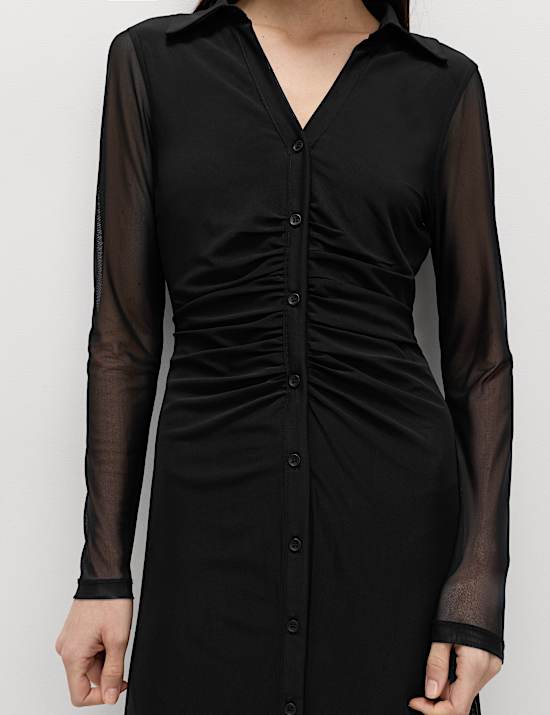 Mesh Jersey Midi Shirt Dress