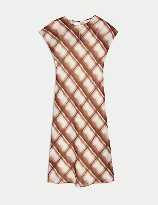 שמלת מידי בגזרה ישרה וצמודה עם צווארון עגול והדפס