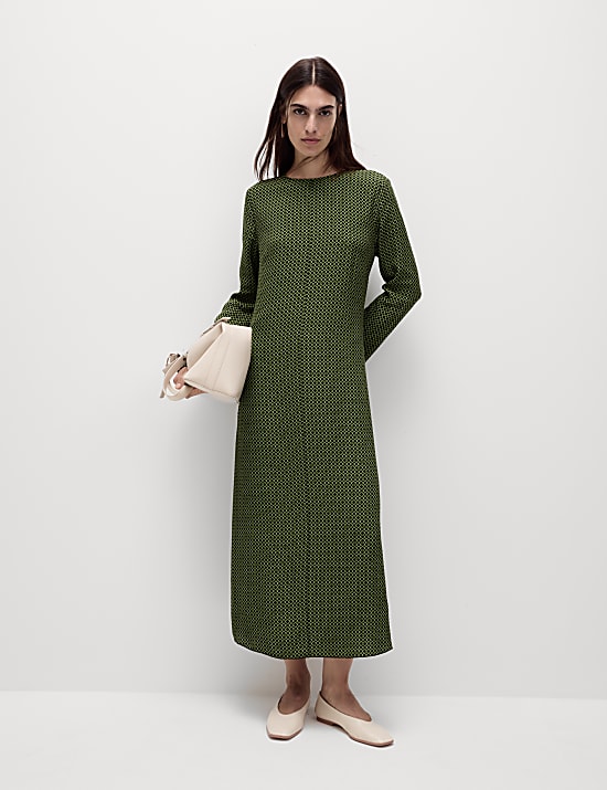 Midaxi-kolomjurk met ronde hals en geometrisch motief