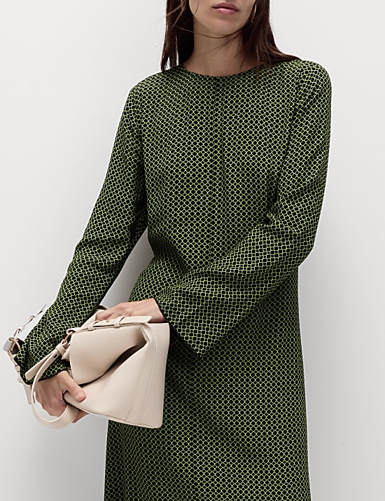 Midaxi-kolomjurk met ronde hals en geometrisch motief