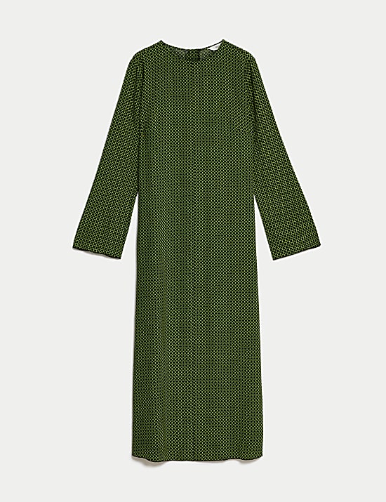 Midaxi-kolomjurk met ronde hals en geometrisch motief